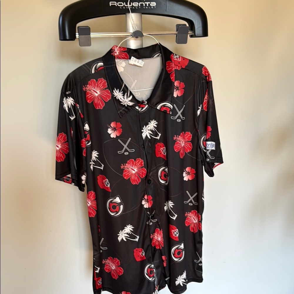 NO BRAND Cincinnati Cyclones Hockey Hawaiian Button Down Black Red Men's Size XL